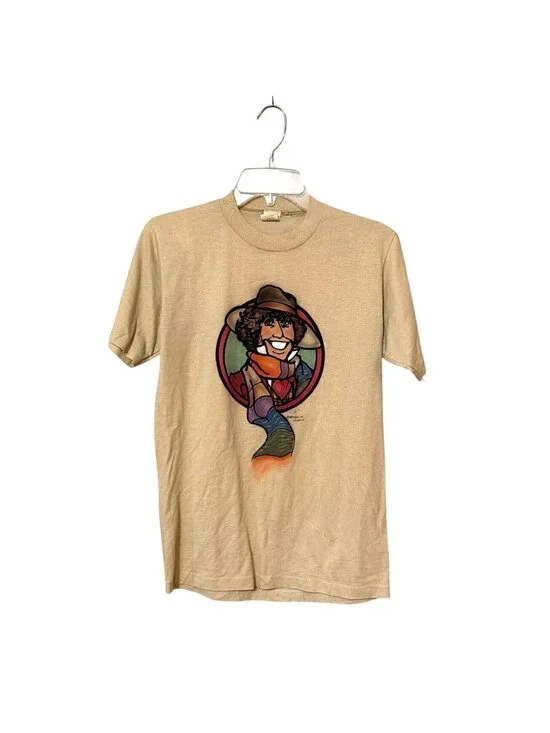 Rare Vintage Dr Who Beige Graphic T-Shirt M 70s Style Tom Baker #4 - Picture 1 of 6